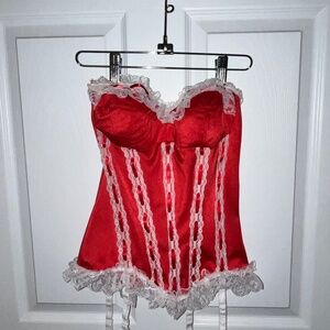 Small Early 00s Strapless Red and White Corset Top